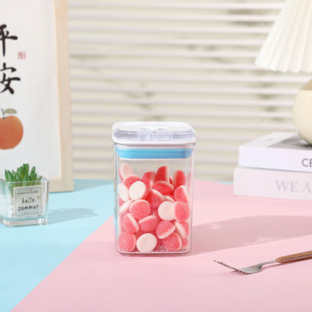 Cutie de Depozitare Alimente, Cyrax, tip Container, 0.8L, 10x10x15.5 cm, Recipiente pentru Cereale in Bucatarie,  Transparente cu Capac Alb-Albastru