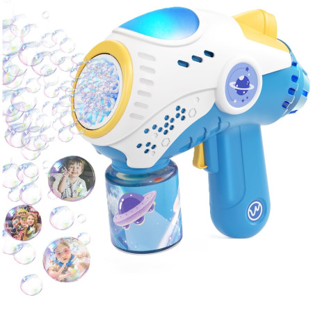 Jucarie Interactiva pentru Baloane de Sapun, Cyrax, Sunete si Lumini, Model Pistol, cu 8 Orificii, 20.6 x 9.4 x 21 cm, Albastru