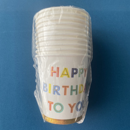 Set 10 Pahare, Cyrax, Imprimeu Happy Birthday to You, din Carton, 250 ml, 7.5 x 8.5 x 5.2 cm, Multicolor