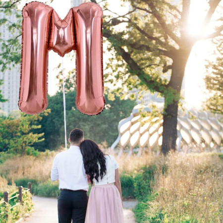 Balon Folie Metalizata Litera M, Cyrax, 100 cm, Umflati cu Heliu sau Aer, Ambalaj Individual, Pai inclus, Rose Gold