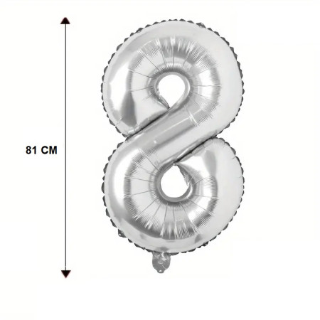 Balon din Folie Cyrax, Cifra 8, 81 cm, Pentru Aer sau Heliu, Bulk, Argintiu