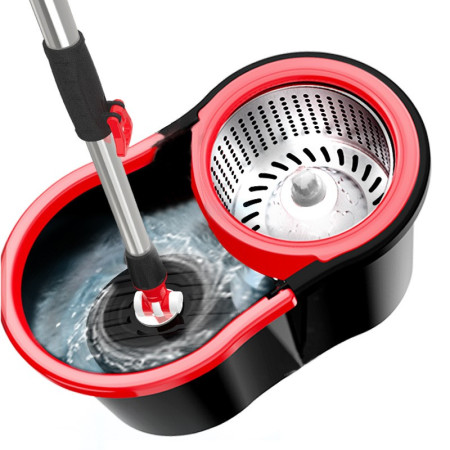 Set mop rotativ cu galeata  material plastic si microfibra, rezistent, cu dop scurgere, vas detasabil, pentru interior, capacitate 8 l, negru/rosu