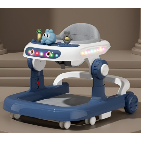 Premergator Multifunctional cu Roti Cyrax, Model Iepuras, Inaltime Ajustabila, Tavita, Muzica, Lumini, 66x59x41 cm, Albastru