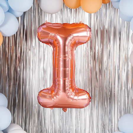 Balon Folie Metalizata Litera I, Cyrax, 100 cm, Umflati cu Heliu sau Aer, Ambalaj Individual, Pai inclus, Rose Gold