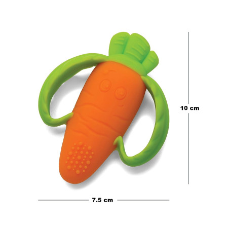 Jucarie dentitie bebelusi Cyrax, morcov, 10x7.5x2.8 cm, cu manere de prindere, material silicon non-toxic, fara miros, portocaliu