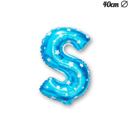 Balon Folie Metalizata Litera S, Cyrax, 40 cm, Cu Imprimeu Stelute, Umflati cu Heliu sau Aer, Ambalaj Individual, Pai inclus, Albastru