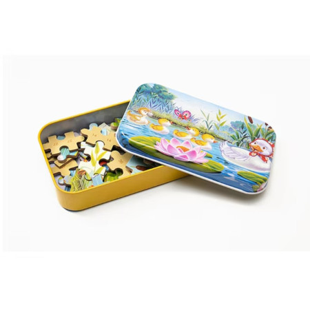 Puzzle 60 de Piese din Lemn in Cutie Metalica, Cyrax, Model Ratuste, Educativ, Dezvoltare Abilitati Cognitive, pentru Prescolari, 22.5x13.5 cm, Multicolor