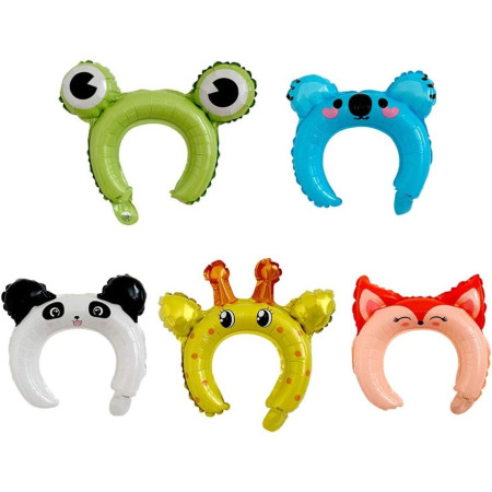 Balon din Folie Metalizata, Cyrax, Tip Coronita cu Urechi, Model Koala, Ambalaj Individual, Pai Inclus, Umflare cu Aer sau Heliu, 26.5 x 28 cm, Albastru