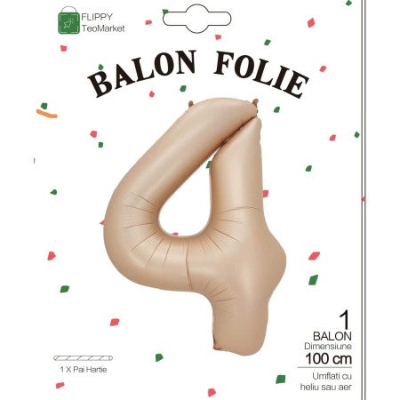 Balon din Folie Metalizata, Cyrax, Figurina Cifra, Model 4, Tema Aniversare 100 cm, Ambalaj Individual, Pai Inclus, Umflare cu Aer sau Heliu, Crem