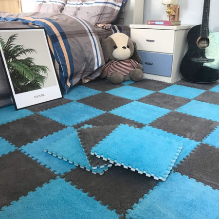 Set 10 Piese Covor tip Puzzle, Cyrax, Spuma EVA, Pufos, 30 x 30 x 1 cm, Albastru