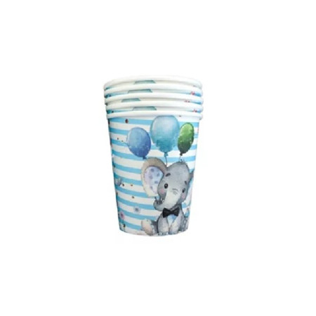 Set 10 Pahare, Cyrax, Imprimeu Elefant, din Carton, 7.5 x 8.5 cm, Albastru