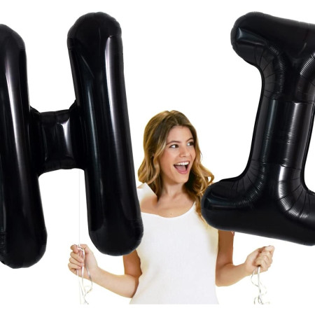 Balon Folie Metalizata Litera H, Cyrax, 40 cm, Umflati cu Heliu sau Aer, Ambalaj Individual, Pai inclus, Negru
