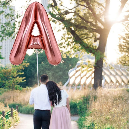 Balon Folie Metalizata Litera A, Cyrax, 80 cm, Umflati cu Heliu sau Aer, Ambalaj Individual, Pai inclus, Rose Gold