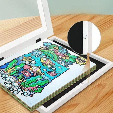 Rama Foto  din Lemn, cu Spatiu Pentru Depozitare, Pentru Desene si Picturi A4, Sticla Securizata, Rama MDF, Alb