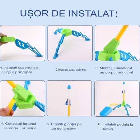 Jucarie pentru Copii, Cyrax, Lansator de Rachete cu Piciorul, un Singur Lansator, 4 Rachete Fara Lumini, 40.5 cm Inaltime, Multicolor