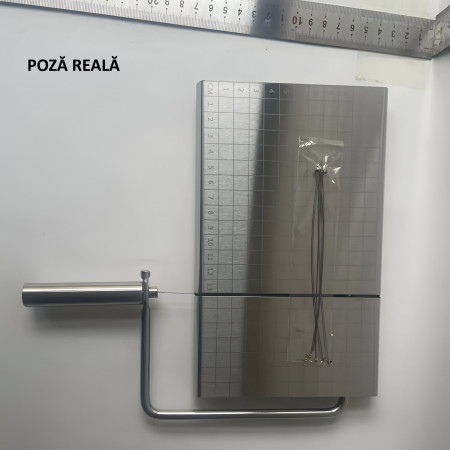 Feliator de Branza, Cyrax, din Otel Inoxidabil, 5 Fire de Rezerva, Maner Ergonomic, Scara de Masurare, 24x21cm, Argintiu