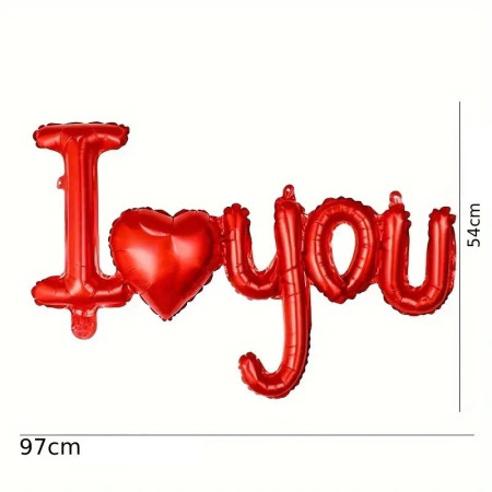 Cyrax Balon din Folie Metalizata, Figurine Litere si Inima, Model I Love You, Tema Ziua Indragostitilor, 54x97 cm, Ambalaj Individual, Pai Inclus, Umflare cu Aer sau Heliu, Rosu