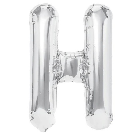Balon Folie Metalizata Litera H, Cyrax, 80 cm, Umflati cu Heliu sau Aer, Ambalaj Individual, Pai inclus, Argintiu