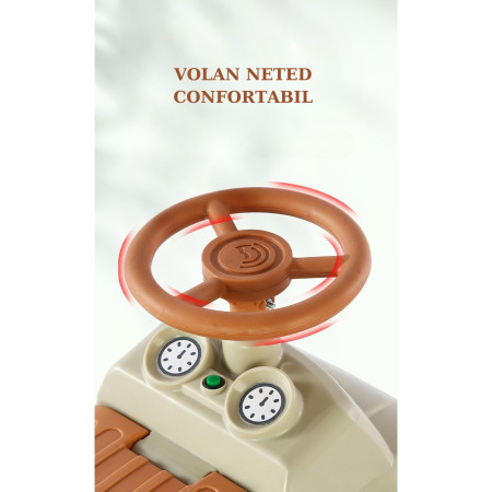 Masinuta Ride-On Cyrax, cu Sistem Anti-Rasturnare, Sistem de Lumini si Muzica, Cutie de Depozitare, 1-6 Ani, 58 x 28 x 37 cm, Maro