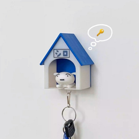 Suport de Chei,  Model Casuta si Breloc Caine Alb, 7x6x4cm