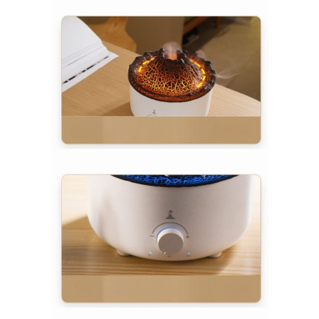 Umidificator de tip vulcan,  cu aromaterapie, cu telecomanda, 560 ml, model V21B, alb