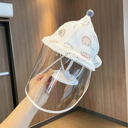 Palarie de Protectie pentru Bebelusi, Cyrax, Model cu Norisori Roz, Pescareasca, de Primavara si Toamna, cu Masca si Fermoar, 45 cm, pentru 3-6 Luni, Roz