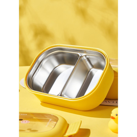 Cutie pentru Pranz sau Gustari, Cyrax, cu Doua Compartimente, Model Ratusca, pentru Copii si Adulti, Etansare, PP, Perfect pentru Scoala si Birou, 1000 mL, 22.5x14.5x8 cm, Galben