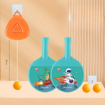 Set 2 Palete de Tenis de Masa, Cyrax, pentru Copii, Design Animat, Tematica Astronauti, Accesoriu de Agatat Inclus si 2 Mingi, Albastru