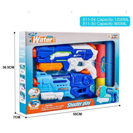Set 2x Pistol cu Apa pentru Copii, Rezervor, Pentru Piscina/Plaja, Cyrax, 6ani+, Albastru, 1200 ML + 900 ML