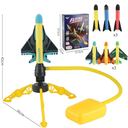 Jucarie pentru Copii, Cyrax, Lansator de Rachete cu Piciorul, Un Lansator, 3 Rachete Fara Lumini, 3 Aircrafts, 42x36 cm, Multicolor