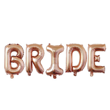 Set Baloane din Folie Metalizata, Cyrax, Model Scris Bride, Litere de 40 cm, Tema Iubire, Baloane Party, Ambalaj Individual, Pai Inclus, Umflare cu Aer sau Heliu, Roz