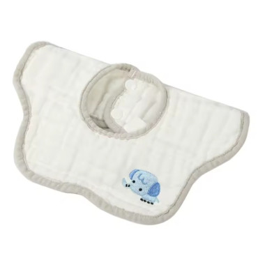 Baveta Tip Floare, Cyrax, din Bumbac, pentru Copii 0-12 Luni, Rezistenta la apa, 8 Straturi, Model Tricotat cu Elefantel, 26 x 29 cm, Alb