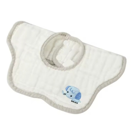 Baveta Tip Floare, Cyrax, din Bumbac, pentru Copii 0-12 Luni, Rezistenta la apa, 8 Straturi, Model Tricotat cu Elefantel, 26 x 29 cm, Alb