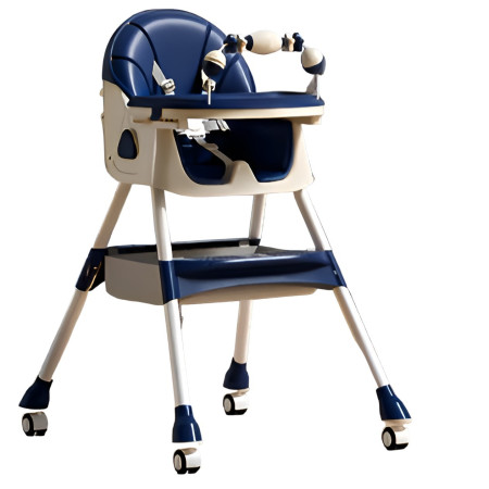 Scaun de Masa pe Roti pentru Copii, Cyrax, 2 Tavite si Husa Detasabile, Multifuncțional, Stabil, Centura de Siguranta, Spatar Reglabil Moale, Balansoar, Cos de Depozitare, de la 6 Luni, Albastru