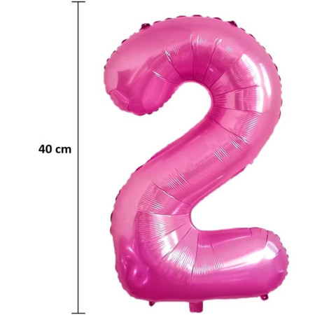 Balon din Folie Metalizata Cyrax, Figurina Cifra, Tema Aniversare 40 cm, Ambalaj Individual, Pai inclus, Umflare cu Aer sau Heliu, Roz, Cifra 2