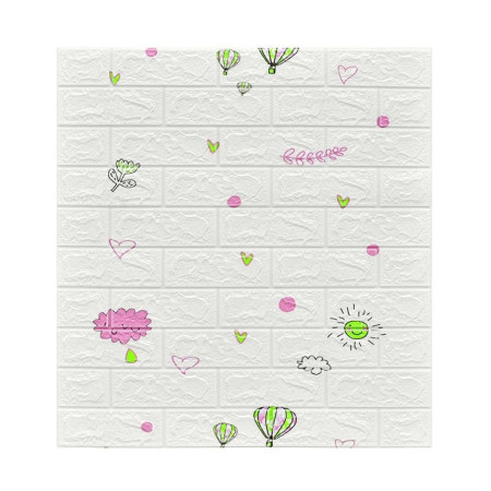 Set 10 Placi Tapet 3D,  70 x 77 cm, Grosime 3 mm, din Polietilena, Tip Caramida, Model cu Baloane, Suprafata acoperita 5.3 mp, Alb