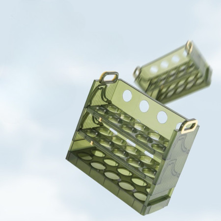 Suport Organizator pentru Oua, Cyrax, pentru Frigider, Verde transparent, Capacitate 30 oua, Trei straturi, cu Data de Expirare, 25.5x10x23 cm