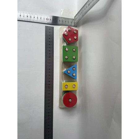 Jucarie Educativa Cyrax, Tip Montessori, din Lemn, + 36 Luni, Forme Geometrice, 20 Piese, 6 x 26.5 cm, Multicolor