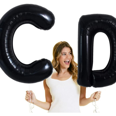 Balon Folie Metalizata Litera C, Cyrax, 40 cm, Umflati cu Heliu sau Aer, Ambalaj Individual, Pai inclus, Negru