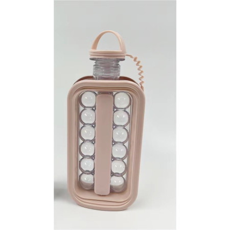 Forma pentru Gheata 2 in 1 Portabila, Cyrax, sub Forma de Sticla, Sfere, Diametru 3 cm, Multifunctional, 17 Bilute, 27.5 x 11.4 x 5.5 cm, Culoare Roz Pal