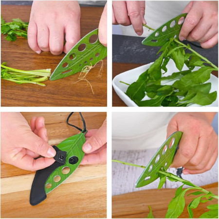 Tocator manual pentru ierburi Cyrax, instrument de curatat frunze, tocator, margini ascutie, 9 gauri de diferite dimensiuni, multifunctional, material otel inoxidabil, rezistent la rugina, 14 x 5.5 cm, verde