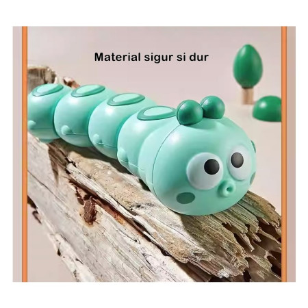 Jucarie mecanica pentru copii Cyrax, omida haioasa, cu cheita, distractiva, se taraste, se misca, 15 x 4 cm, verde