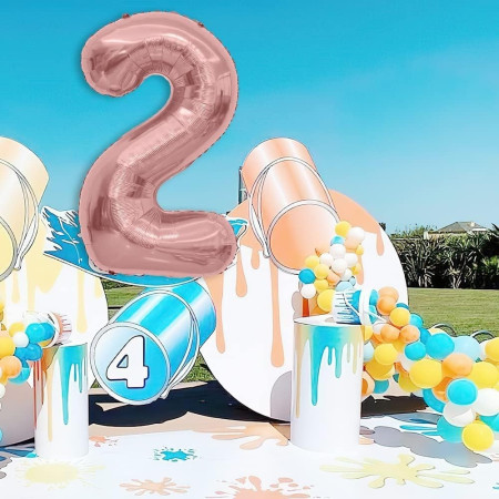 Balon din Folie Metalizata Cyrax, Figurina Cifra, Tema Aniversare 100 cm, Ambalaj Individual, Pai inclus, Umflare cu Aer sau Heliu, Coral, Rose, Cifra 2