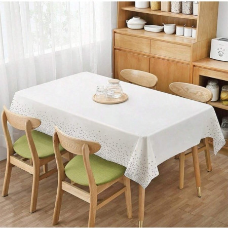 Fata de Masa, Cyrax, din PEVA, Imprimeu Buline, 137 x 274 cm, Impermeabila, Fara Pete, Curatare Rapida, Argintiu