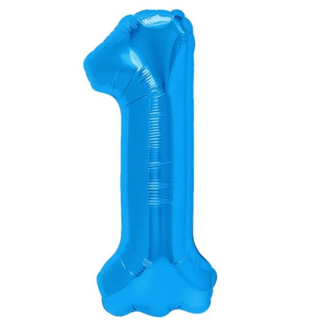 Balon din Folie Metalizata, Cyrax, Figurina Cifra, Tema Aniversare 80 cm, Ambalaj Individual, Pai inclus, Umflare cu Aer sau Heliu, Albastru, Cifra 1