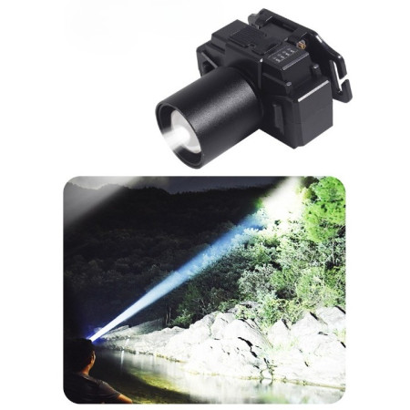 Lanterna LED de Montat pe Cap,  cu Raza Lunga de Zoom, Far Telescopic, Reglabil, Rezistent la Apa, pentru Pescuit in Aer Liber, Camping, Lumina Puternica, Lanterna, 7x4.5x6 cm, Negru