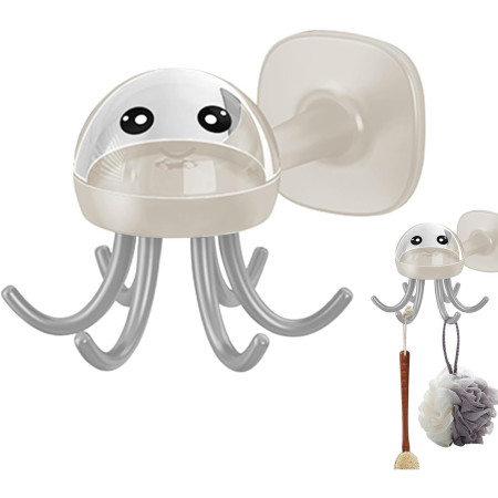 Suport Cuier pentru Perete,  Model Caracatita, Adeziv, 10 x 8.5 cm, 6 Brate, Crem