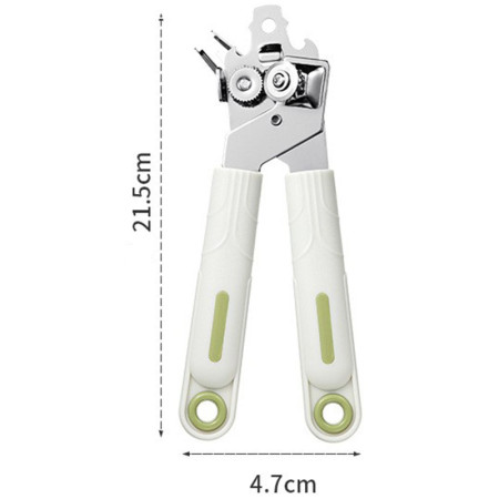 Desfacator de Conserve 3 in 1, Cyrax, Instrument pentru Deschis Conserve, Sticle, Otel inoxidabil, Simplu de Utilizat, Maner Anti alunecare, 21.5 x 4.7 cm Alb