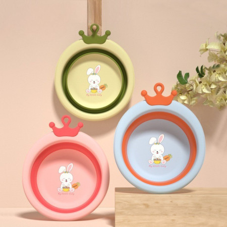 Cada Pliabila pentru Baie pentru Copii, Cyrax, Cadita pentru Bebelusi, Model Rotund cu Iepuras, Roz, 30x31x3.5 cm, 3.3 L