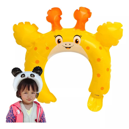 Balon din Folie Metalizata, Cyrax, Tip Coronita cu Urechi, Model Girafa, Ambalaj Individual, Pai Inclus, Umflare cu Aer sau Heliu, 28 x 31 cm, Galben